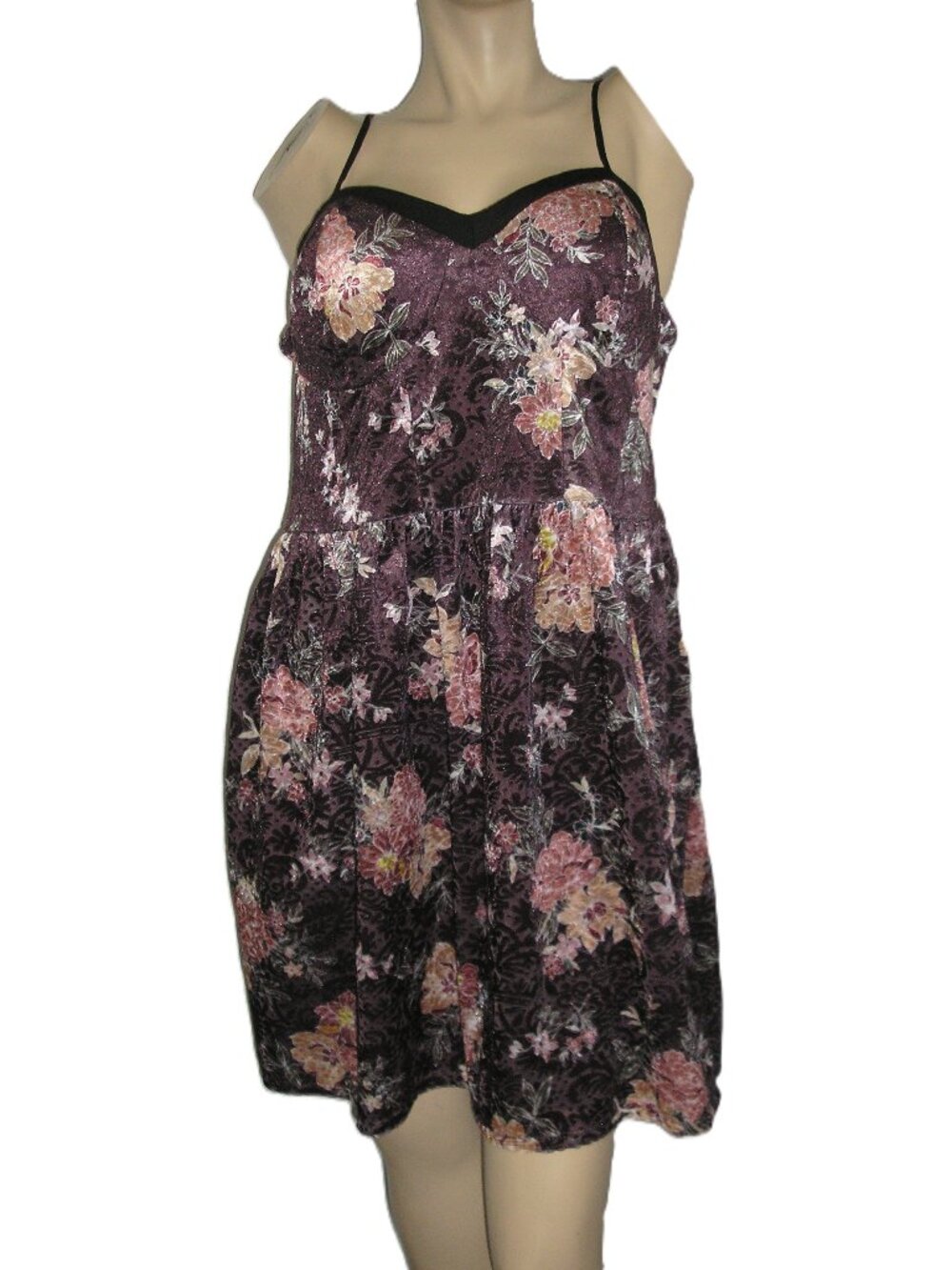 Xhilaration Juniors Plus Crushed Velvet Floral Dress, XXL NEW NWOT